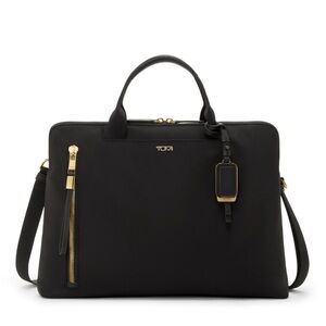Tumi Black Benin laptop carrier with Gold Accents